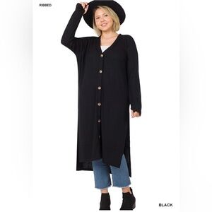 New!LAST ONE Plus Size Women's Black Ribbed Long Cardigan Sizes 1X 2X 3X